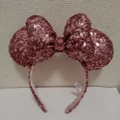 ディズニー　ミニーちゃん　カチューシャ　リボン　ピンクスパンコール