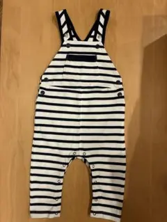 プチバトー　オーガニックコットン ストライプロンパース 74cm