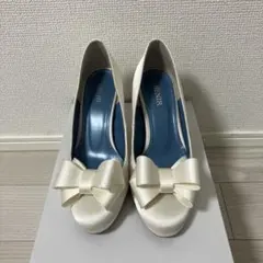 【美品】BENIR アイボリー リボン付サテンパンプス　サイズ36