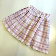 キッズ　女の子　ピンク　白　チェック　プリーツ　スカート