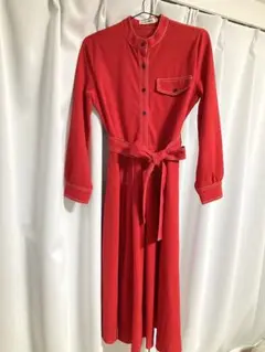 昭和レトロ　ヴィンテージワンピース　古着　レッド 長袖M