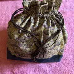 花柄とデニム風和風巾着袋