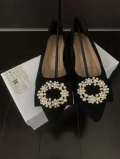新品・未使用【SHEIN パール装飾付き黒フラットシューズ】CN38サイズ