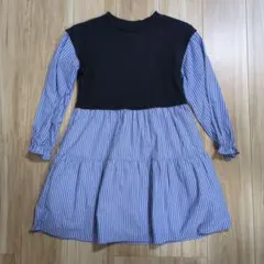 ジーユー　GU　ネイビー・ストライプ 長袖ワンピース 140