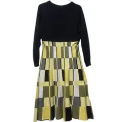 Riviera チェック柄　ニット　長袖ロングイレギュラースカート　ワンピース