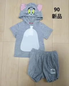 新品 ＊ 【90】 トムとジェリー なりきり 半袖 セットアップ グレー