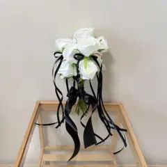 ウエディングブーケ バラ ホワイトローズ ◎ブートニア付き