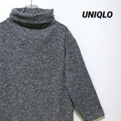 UNIQLO ユニクロ ニットタートルネック 長袖 モザイク グレー M