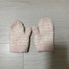 ふわふわ素材 ボーダー柄 ミトン 手袋 ピンクのサムネイル