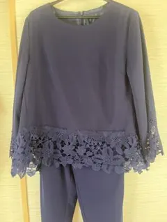 ルイルエブティック ネイビー レース装飾 パンツスーツ S 入学式 卒業式