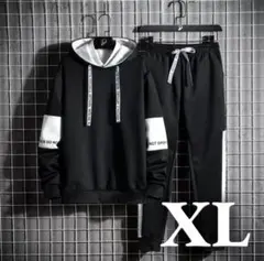 パーカー　メンズ　ジャージ　スウェット　部屋着　兼用　セットアップ　黒　XL