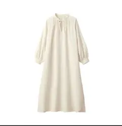 MUJI ロングワンピース Lサイズ　アイボリー　無印　長袖　ガーゼ