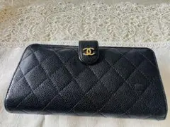 CHANEL タイムレスクラシック キャビアスキン 三つ折り財布 長財布 黒