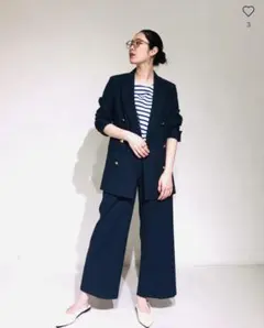 PLST リネンブレンドダブルジャケット & ワイドパンツ セット