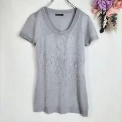 良品★C.D.S BASIC　グレー　半袖ニット　S　クルーネック　トップスのサムネイル