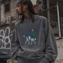 USA輸入 狼 ウルフ アニマル スウェット グレー フェード Y2K swag