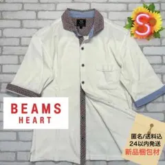 ■BEAMS HEART 半袖 ギンガムチェック 切替デザインワイドカラーシャツのサムネイル