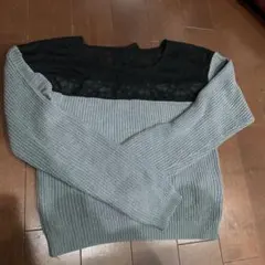 ⭐︎MERCURY DUO⭐︎グレー ニットセーター 長袖　デコルテ　レース