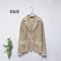 R&B　レース刺繍ジャケット　ファンシーツイード　肩パッド　黄色系　Fのサムネイル