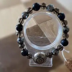 スモーク水晶 ブルータイガーアイ 天然石ブレスレット ハンドメイド 17cm