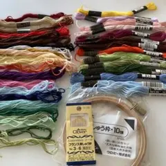 OLYMPUS刺繍糸まとめ売り　クローバー刺繍枠　刺しゅう針　のセット