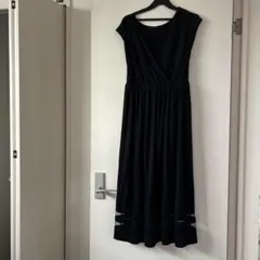 INGNI 黒のロングワンピース 半袖 Vネック キャミトップ付き　M