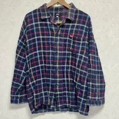 【EDWIN】エドウィン チェック柄 ネルシャツ 長袖 ネイビー L