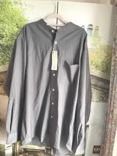 新品タグ付き　GU］バンドカラーシャツ(長袖) ダークグレー　L