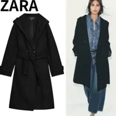 ZARA ソフトフード付きコート ブラック　新品のサムネイル