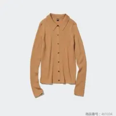 【美品】UNIQLO　エクストラファインメリノリブポロカーディガン ベージュM