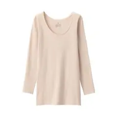 無印良品 あったか綿 Ｕネック八分袖Ｔシャツ S ベージュ