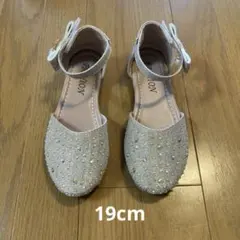 ビジュー付きリボンフラットシューズ ベージュゴールド 19cm