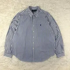 【90s】ラルフローレン BDシャツ ブルーストライプ 刺繍ポニー XXL 白青