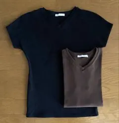 ZARA Vネック 半袖 Tシャツ 2枚セット ブラック ダークブラウン 黒 茶