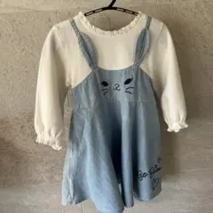メゾピアノ　ウサギ刺繍付き長袖デニムワンピース 120㎝