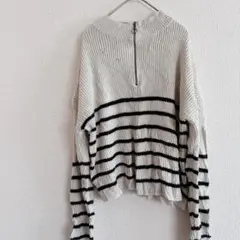 ハーフジップ ストライプ ハイネック セーター