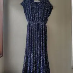 半袖　ロングワンピース　GLACIER　L　紺　花柄