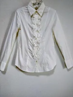 MICHELKLEINミッシェルクラン フリル付きアイボリー長袖ブラウス Ｌ