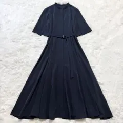 美品✨アニュアンス スリットスリーブフレアワンピース ベルト付き ネイビー F