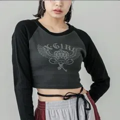 eessay 長袖tシャツ　ロンt ピチt　ラインストーン　十字架　平成ギャル 新品 eessay Y2K ロンt ピチt ラインストーン 十字架 平成ギャル