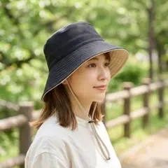 UVカット つば広 バケットハット 黒 レディース 帽子 日よけ 小顔効果 美品