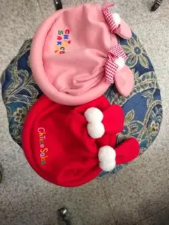 チエコサク　ウサギ耳帽子 46cm ピンク 赤 2個セット