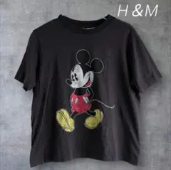 H＆M　 ミッキーマウス 　Tシャツ 　ブラック 　ビンテージ風 　サイズMのサムネイル