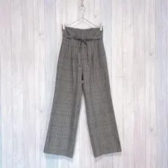 【ELENCAREDUE】チェック柄パンツ ハイウエスト 細リボンベルト フリーのサムネイル