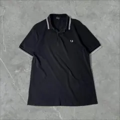 FRED PERRY 刺繍ロゴ リブライン 鹿の子 ポロシャツ ブラック 黒