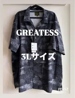 GREATESS 3L 半袖シャツ 大きいサイズ ブラック系 総柄 ポリエステル