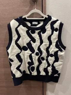 ネイビー アイボリー ニットベスト