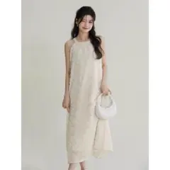 アイボリー 花柄 キャミワンピース ロング丈