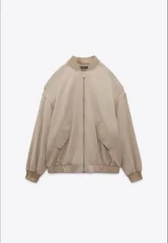 ZARA ベージュ ジップアップ ボンバージャケット