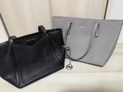 花*様 MICHAEL KORS 黒 レザー トートバッグ　グレー　トートバック